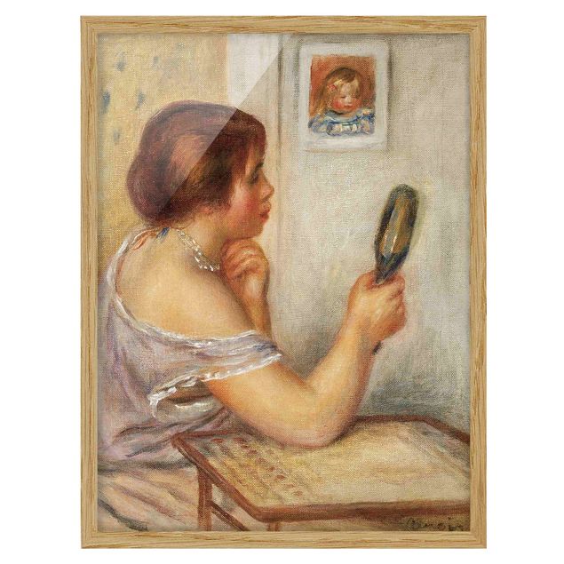 Ingelijste posters Auguste Renoir - Gabrielle holding a Mirror or Marie Dupuis holding a Mirror with a Portrait of Coco