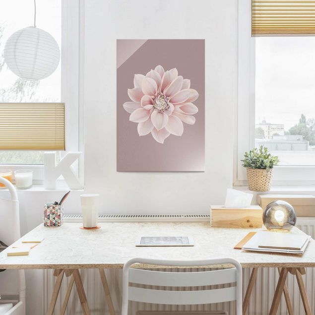 Glasschilderijen Dahlia Flower Lavender White Pink