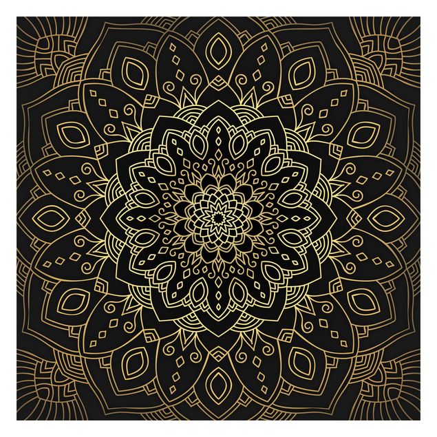 Patroonbehang Mandala Flower Pattern Gold Black