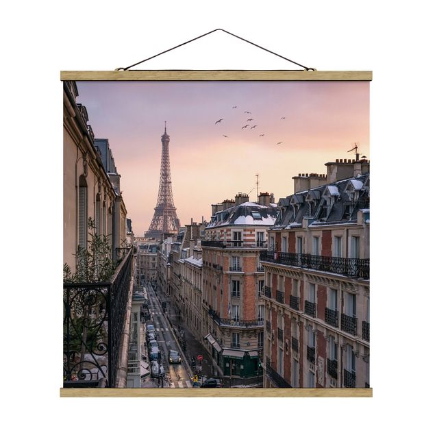Stoffen schilderij met posterlijst The Eiffel Tower In The Setting Sun