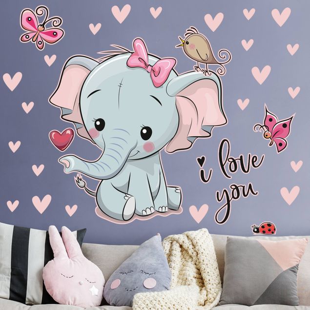 Muurstickers olifant Elephant I Love You