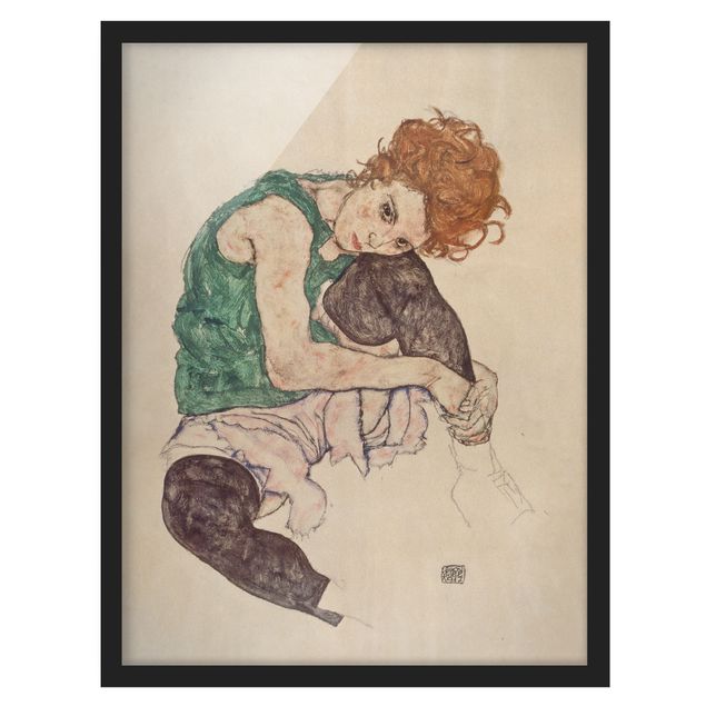 Ingelijste posters Egon Schiele - Sitting Woman With A Knee Up