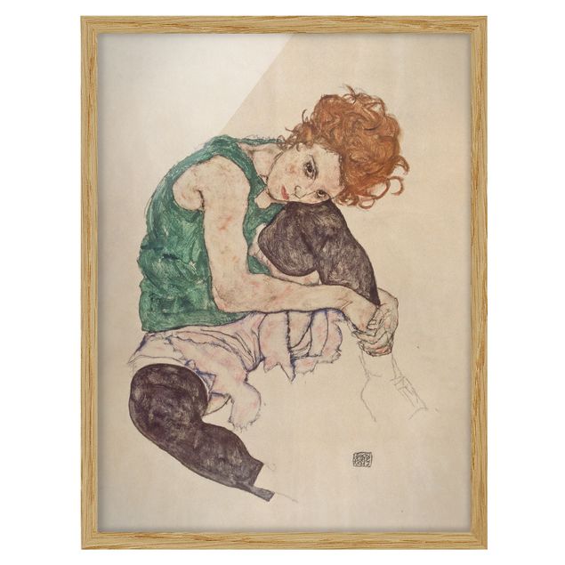 Ingelijste posters Egon Schiele - Sitting Woman With A Knee Up