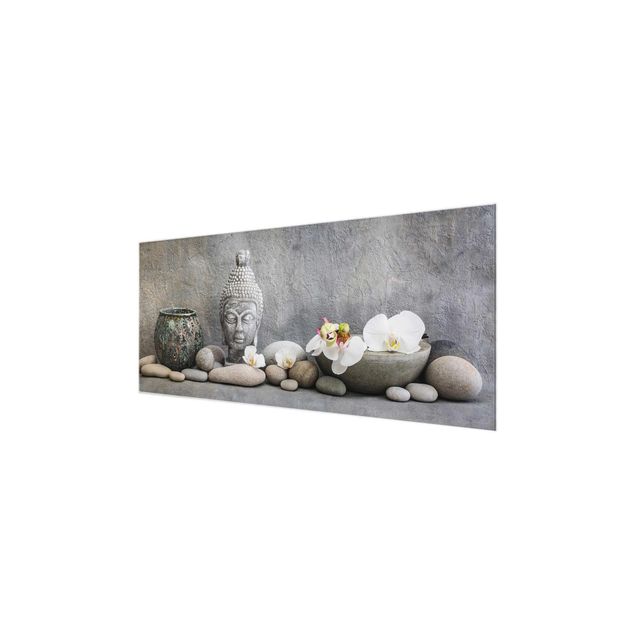 Glasschilderijen Zen Buddha With White Orchids