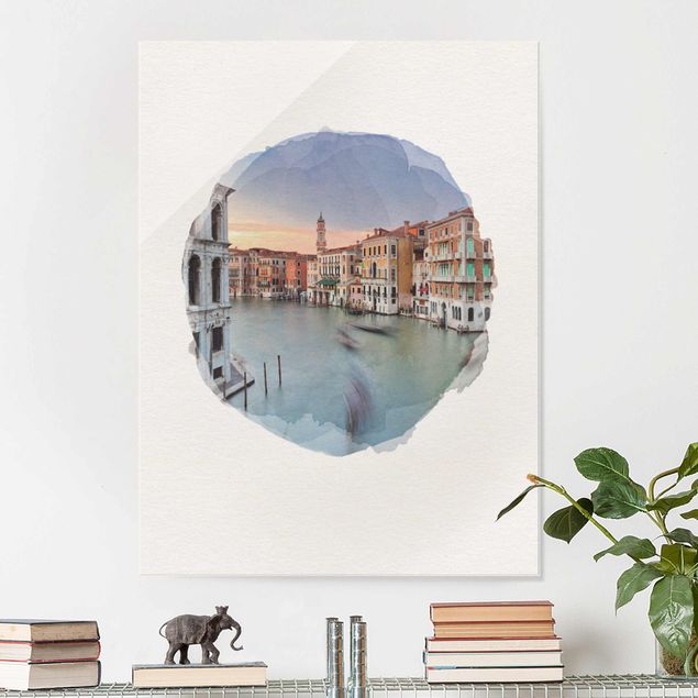 Glasschilderijen WaterColours - Grand Canal View From The Rialto Bridge Venice