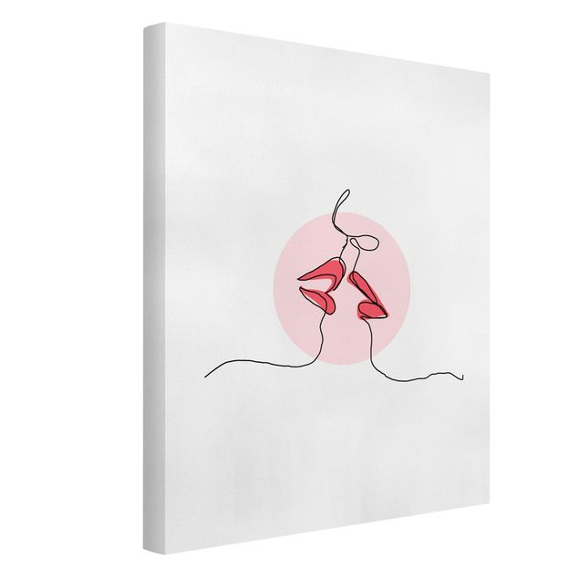 Canvas schilderijen Lips Kiss Line Art