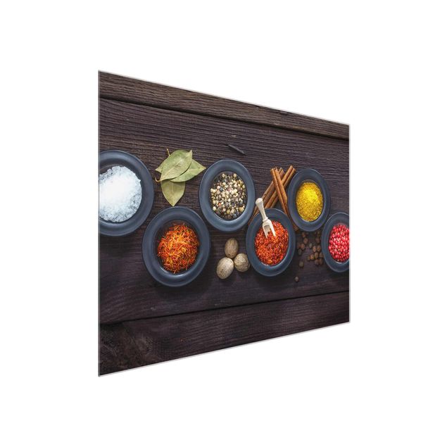 Glasschilderijen Black Bowls With Spices