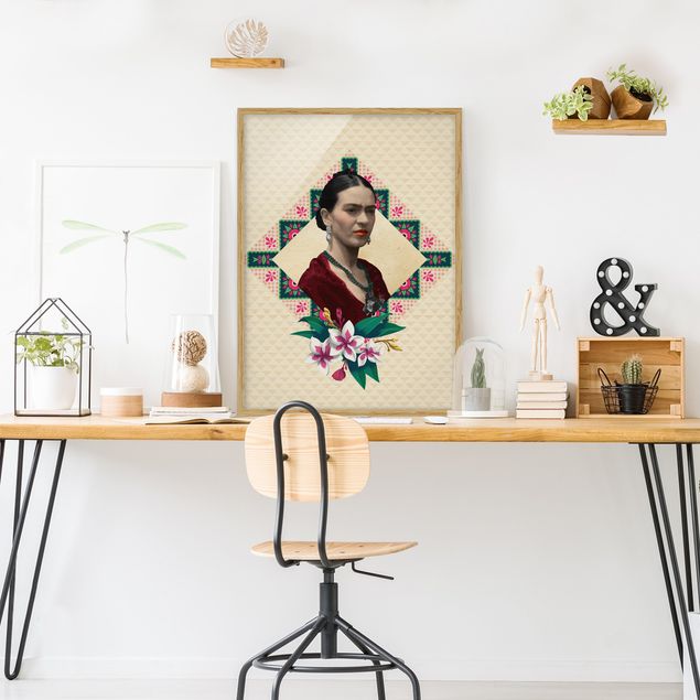 Ingelijste posters Frida Kahlo - Flowers And Geometry