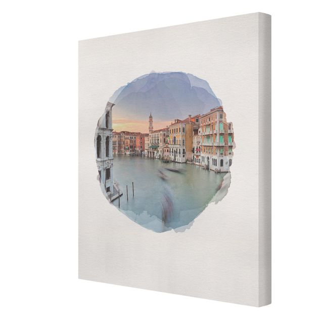 Canvas schilderijen WaterColours - Grand Canal View From The Rialto Bridge Venice