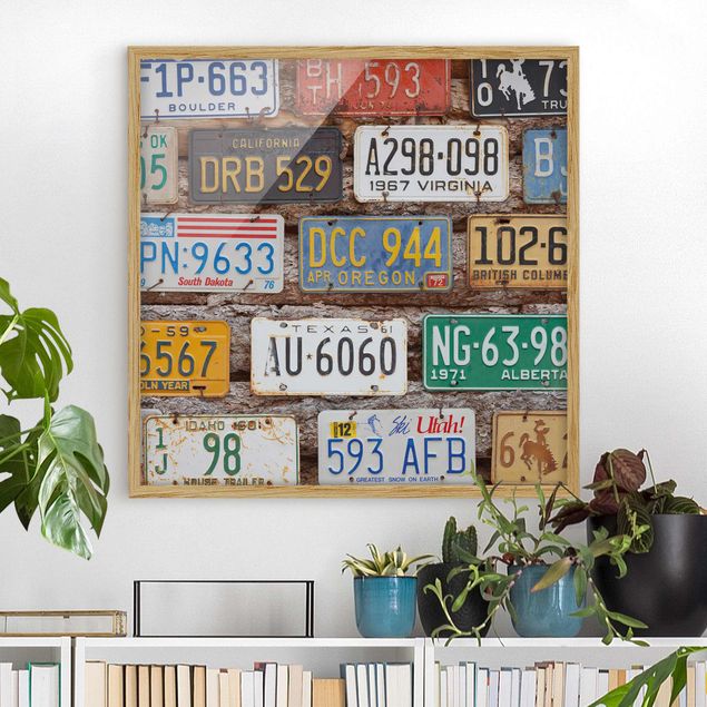 Ingelijste posters American License Plates On Wood