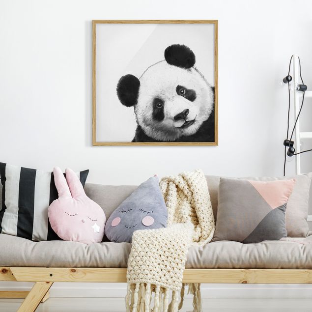 Ingelijste posters Illustration Panda Black And White Drawing
