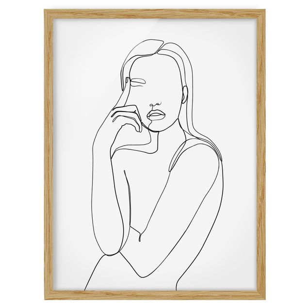 Ingelijste posters Line Art Pensive Woman Black And White