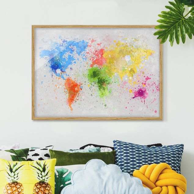 Ingelijste posters Colourful Splodges World Map