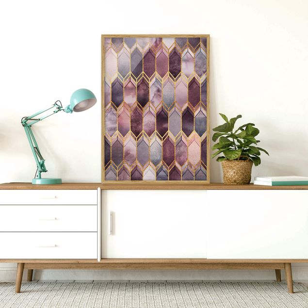Ingelijste posters Stained Glass Geometric Rose Gold