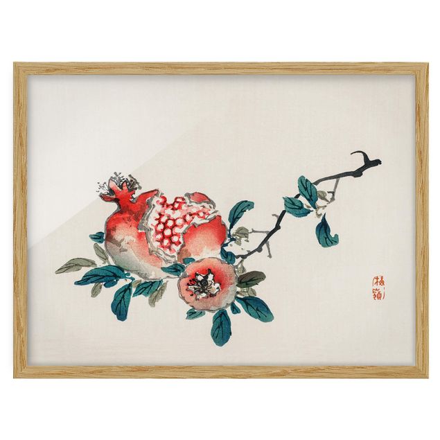 Ingelijste posters Asian Vintage Drawing Pomegranate