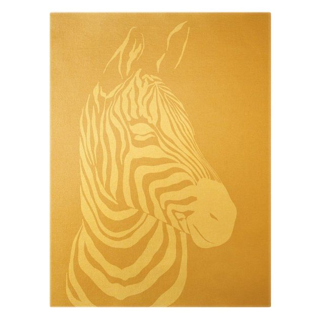 Canvas schilderijen - Goud Safari Animals - Portrait Zebra Beige
