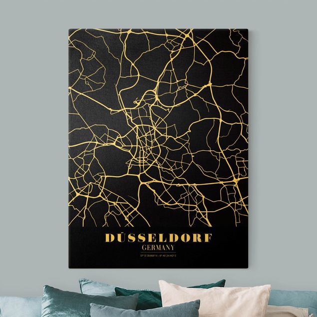 Canvas schilderijen - Goud Dusseldorf City Map - Classic Black