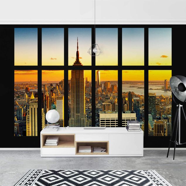 Fotobehang Window View Manhattan Skyline Sunset
