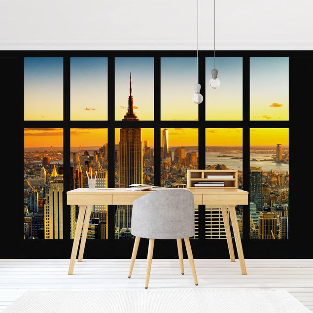 Fotobehang Window View Manhattan Skyline Sunset