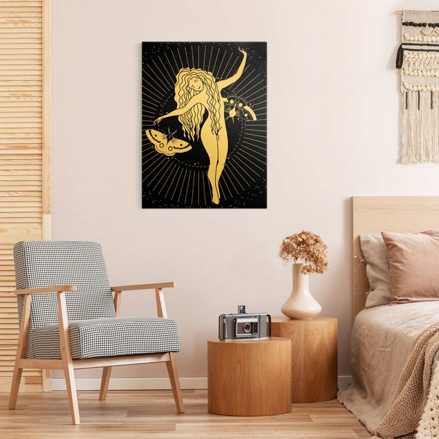 Canvas schilderijen - Goud Illustration Star Dancer And Moth