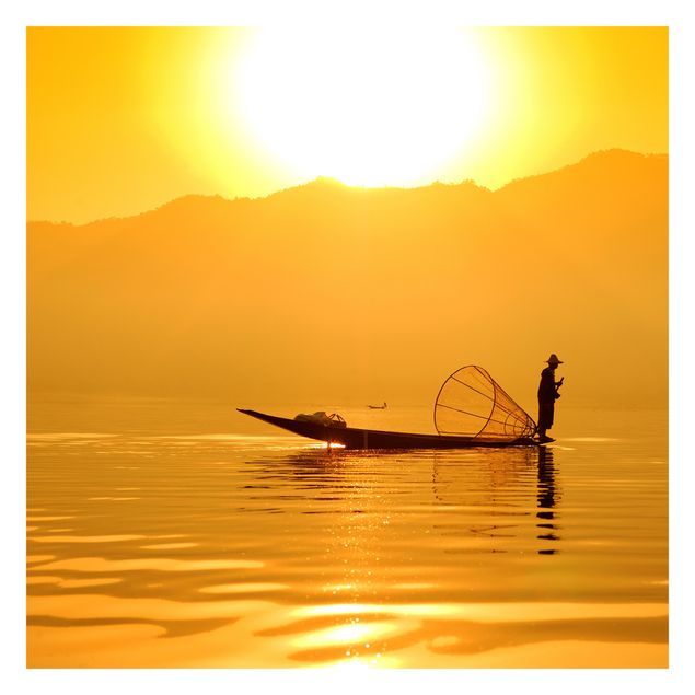 Fotobehang Fisherman And Sunrise