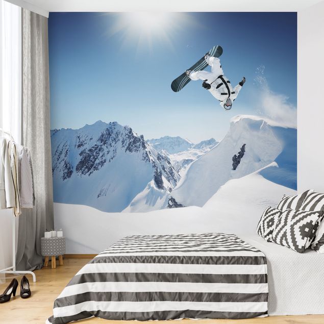 Fotobehang Flying Snowboarder