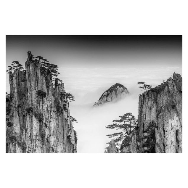 Fotobehang Rocks In Fog In Black And White