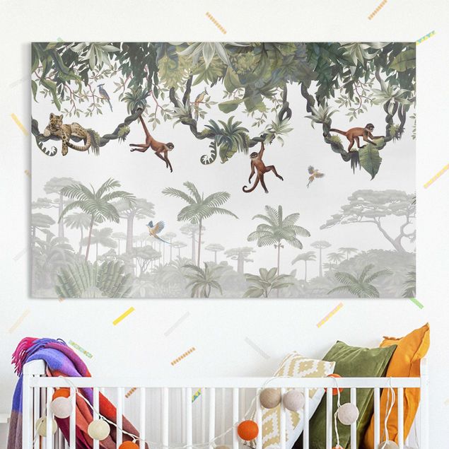 Canvas schilderijen - Cheeky monkeys in tropical canopies