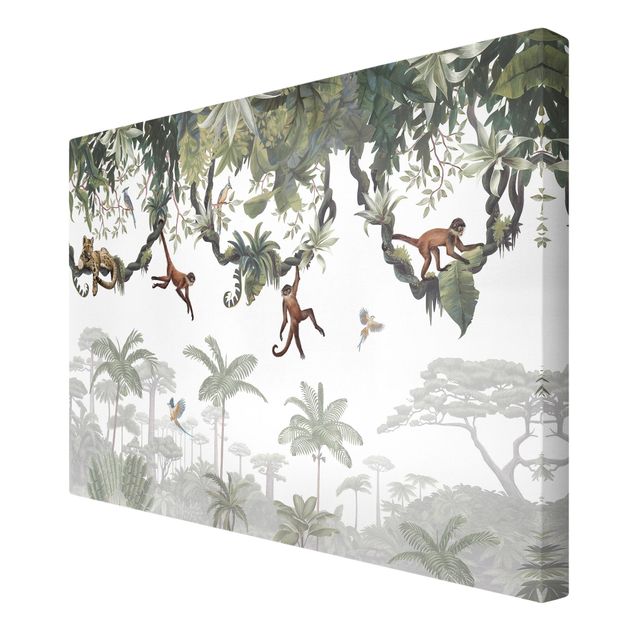 Canvas schilderijen - Cheeky monkeys in tropical canopies