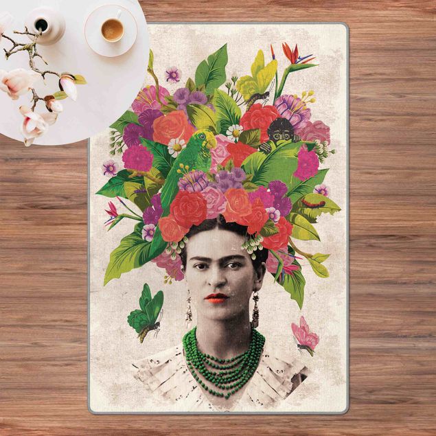 Vloerkleed rood Frida Kahlo - Flower Portrait