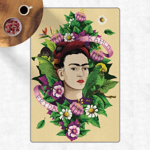 bloemen vloerkleden Frida Kahlo - Frida, Monkey and Parrot