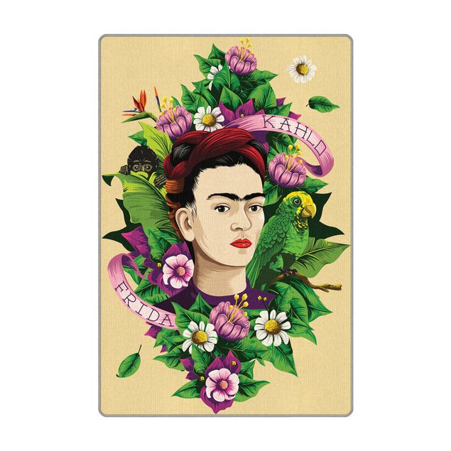 geweven vloerkleden Frida Kahlo - Frida, Monkey and Parrot