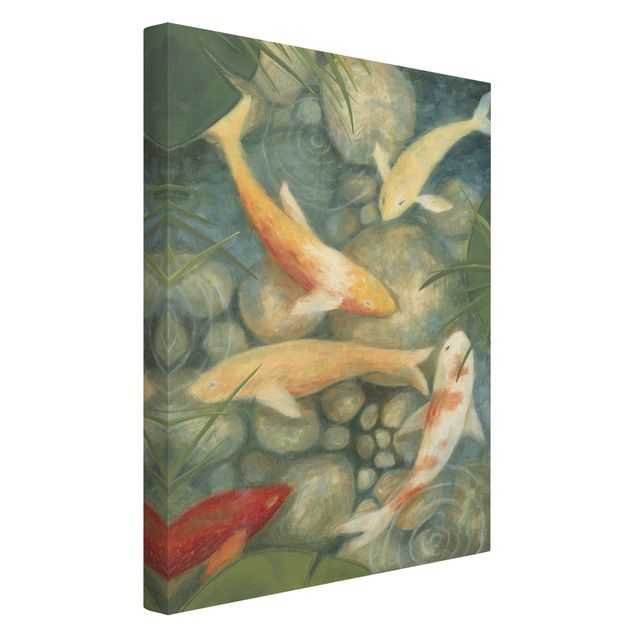 Natuurlijk canvas schilderijen Yellow Koi Fish In Garden Pond