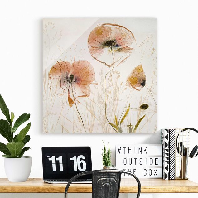 Glas Magnetboard Dried Poppy Flowers With Delicate Grasses