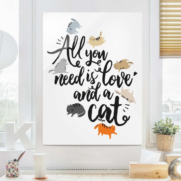 Glas Magnettafel All You Need Is Love And A Cat