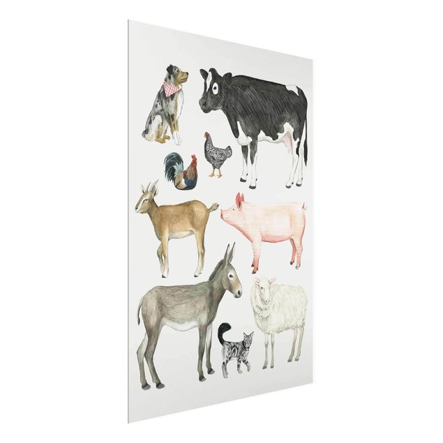 Glasschilderijen Farm Animal Family I