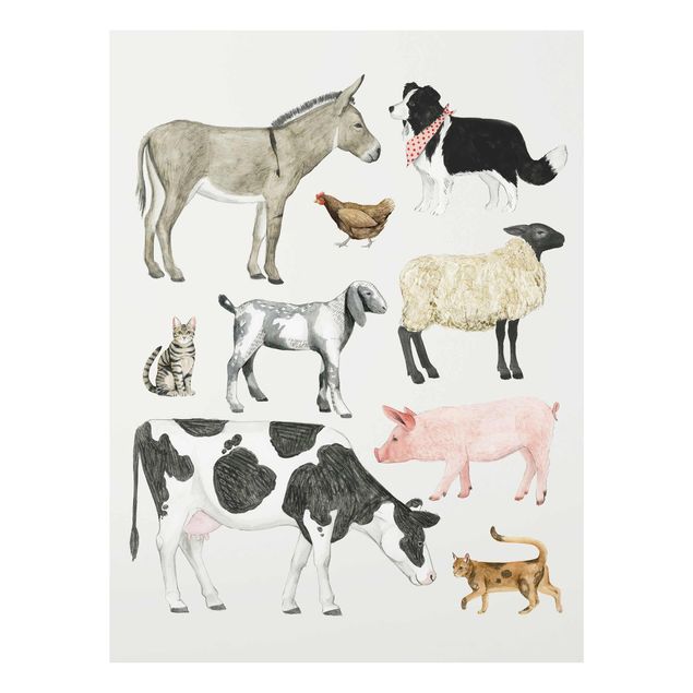 Glasschilderijen Farm Animal Family II