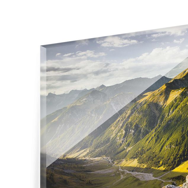 Glasschilderijen Mountains And Valley Of The Lechtal Alps In Tirol