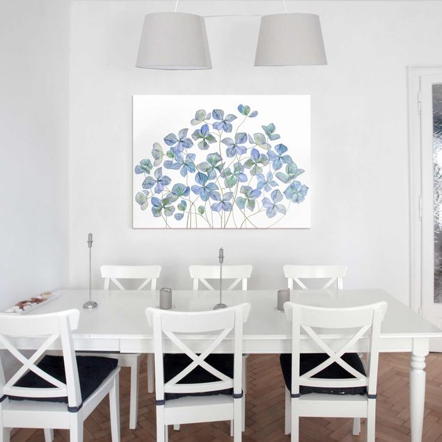 Glasschilderijen Blue Hydrangea Flowers