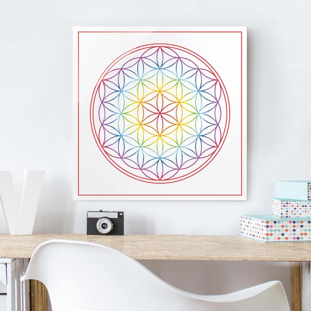 Glas Magnetboard Flower of life Colourful