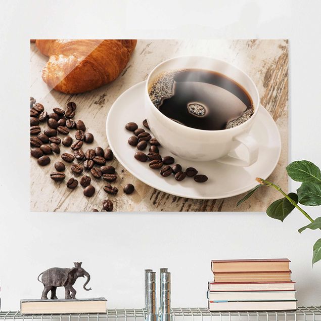 Magnettafel Glas Steaming coffee cup with coffee beans