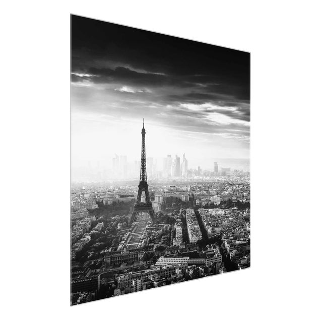 Glasschilderijen The Eiffel Tower From Above Black And White