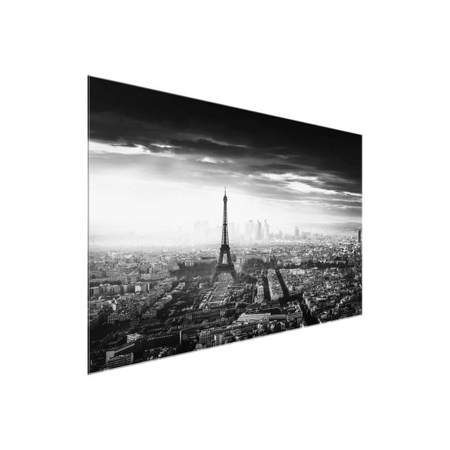Glasschilderijen The Eiffel Tower From Above Black And White