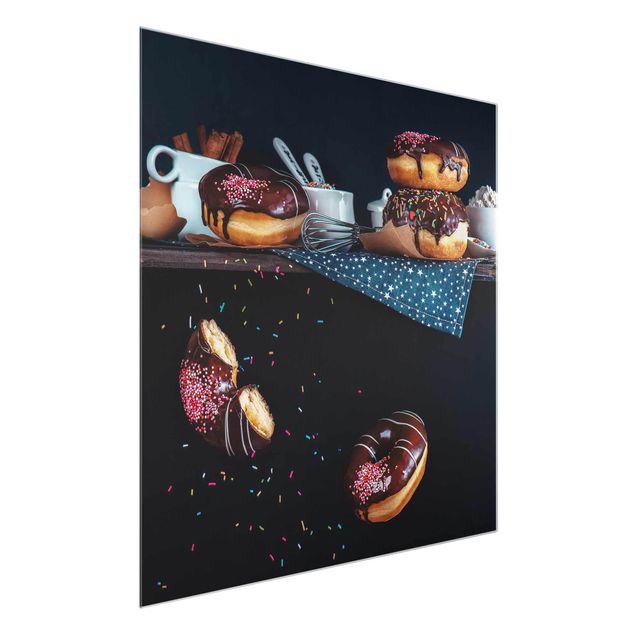 Glasschilderijen Donuts from the Kitchen Shelf