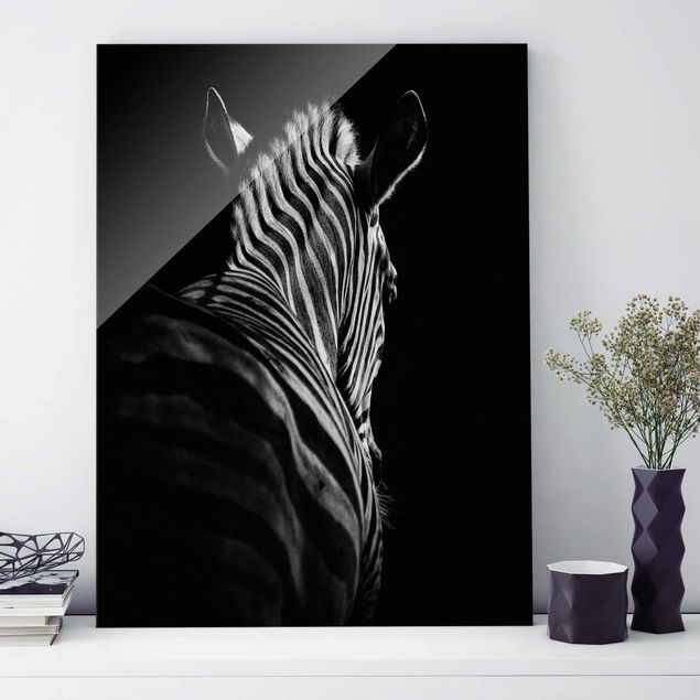 Glas Magnettafel Dark Zebra Silhouette