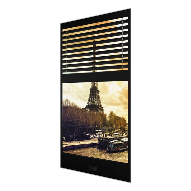 Glasschilderijen Window View Blinds - Paris Eiffel Tower sunset
