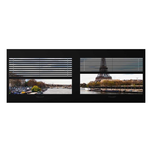 Glasschilderijen Window View Blinds - Seine And Eiffel Tower