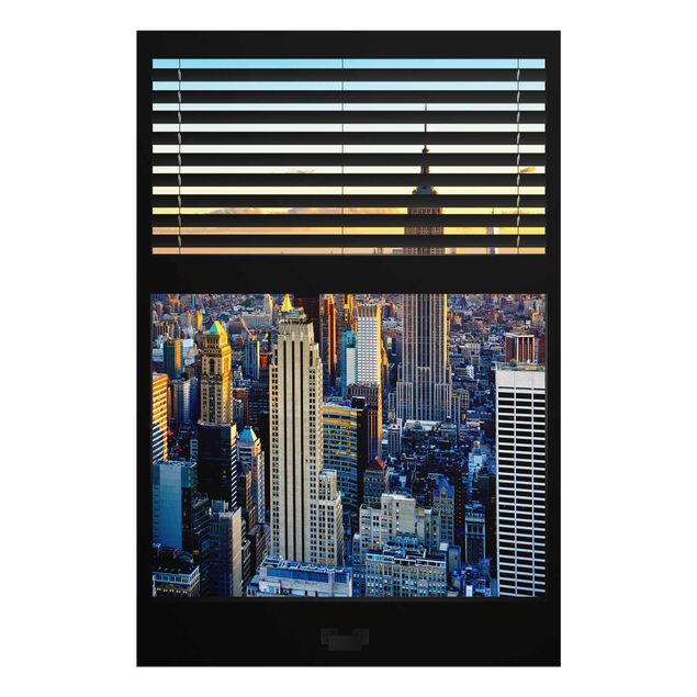Glasschilderijen Window View Blinds - Sunrise New York