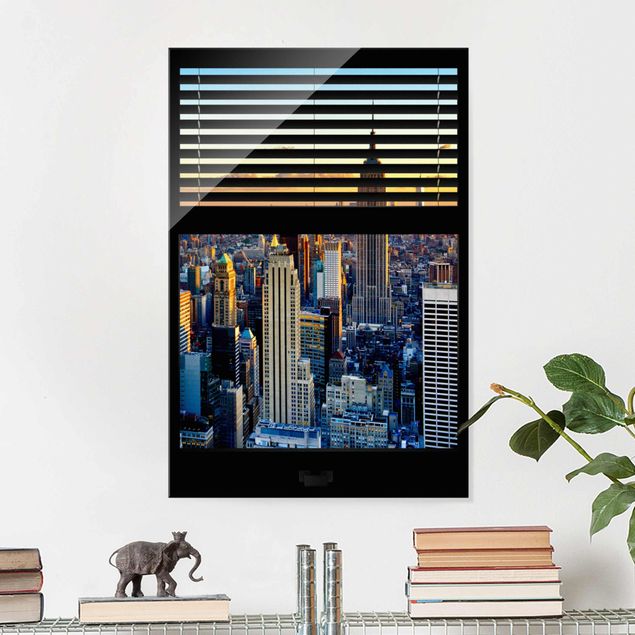 Glas Magnetboard Window View Blinds - Sunrise New York