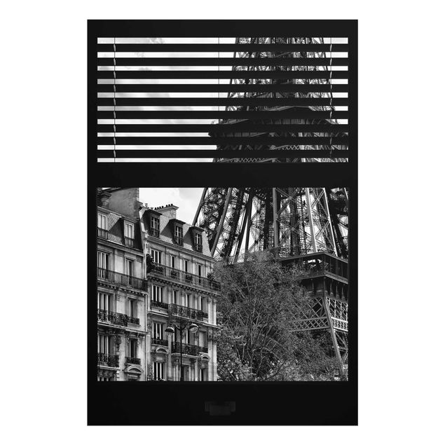 Glasschilderijen Window view Paris - Near the Eiffel Tower black and white